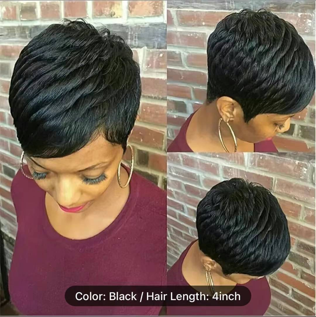 Nicelatus Short Human hair Wigs for Black Women Short Pixie Cut Hair Wigs Short Mixed Brown Wigs
