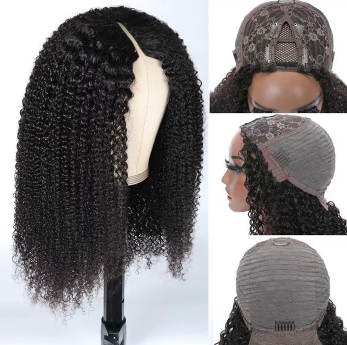 V and U part kinky curl,100% human hair