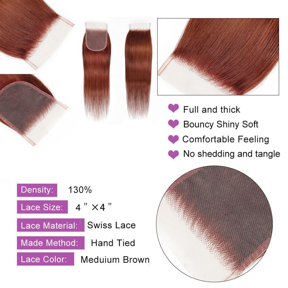 #33 Color Reddish Brown 4x4 Lace Closure Virgin Human Hair