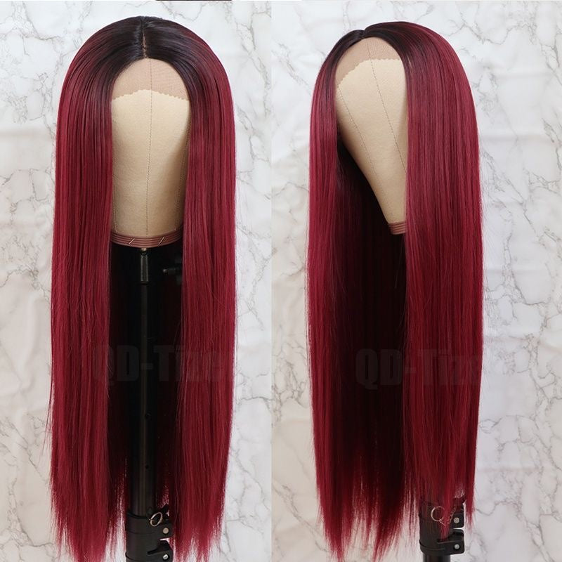 Woman Peruvian Red Hair Wigs Long Straight Lace Front Wigs