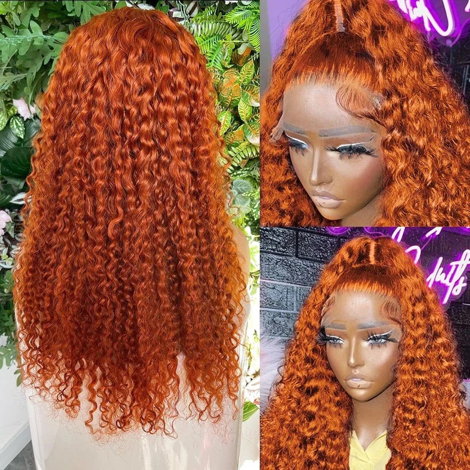 13x4 Ginger kinky curl human hair wig, 100% human hair