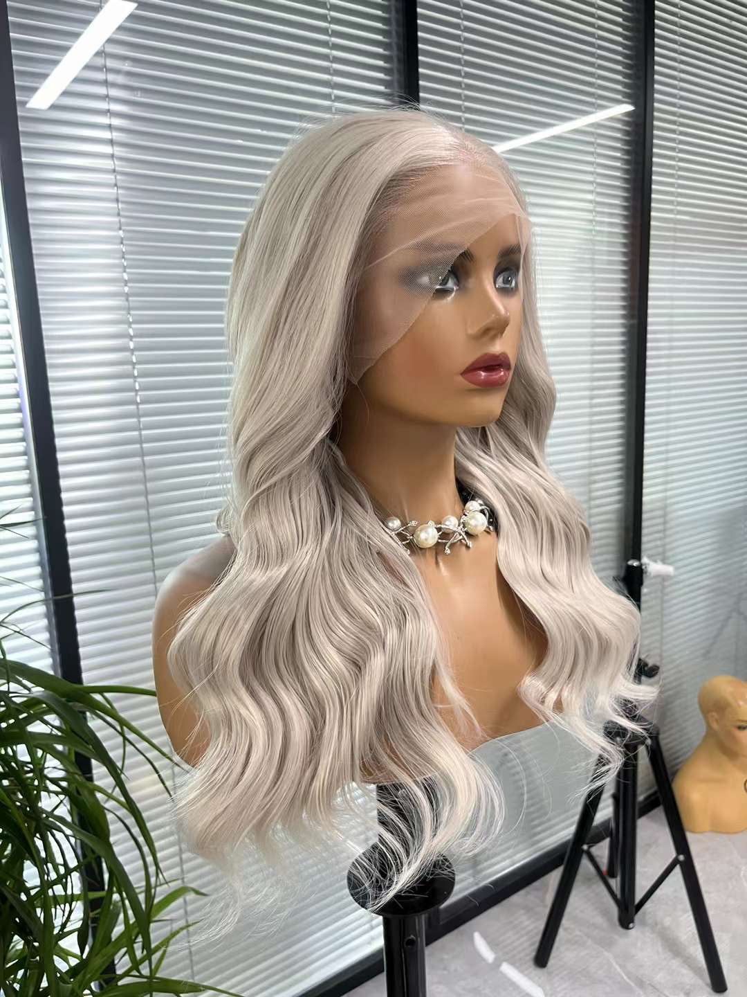 13x4 lace front,24inch synthetic high quality ,grey color wig no tangles