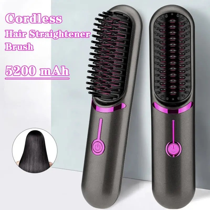 Cordless Hair Straightener Brush with 3 Setting LED Temperature Display Electric Negative Ions Ceramic Hot Comb 360°Anti-Scald