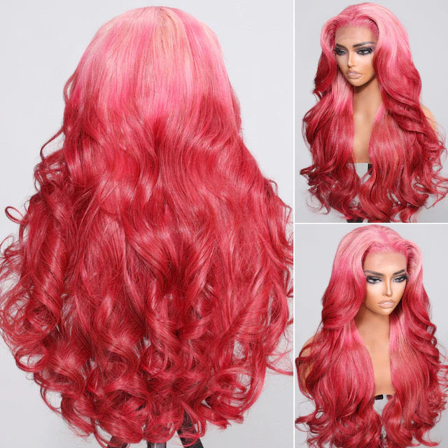 Pink color,13X4 lace frontal 100% human hairs,body wave texture