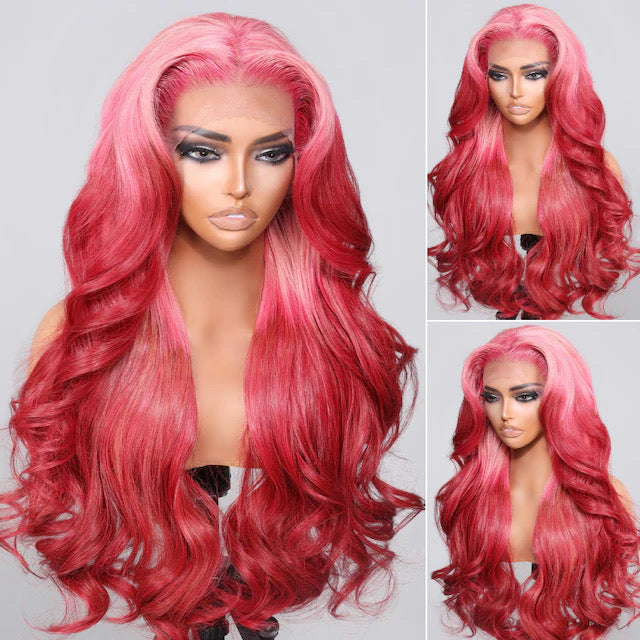 Pink color,13X4 lace frontal 100% human hairs,body wave texture