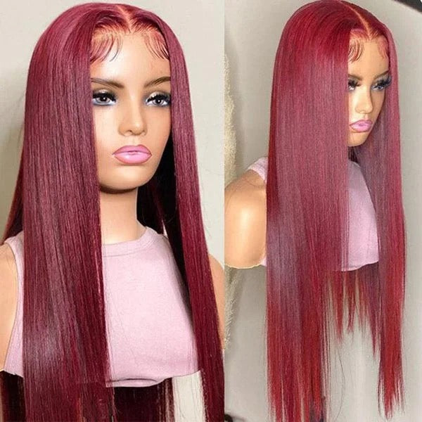 Preplucked burgundy hair color cosplay front HD  lacewig