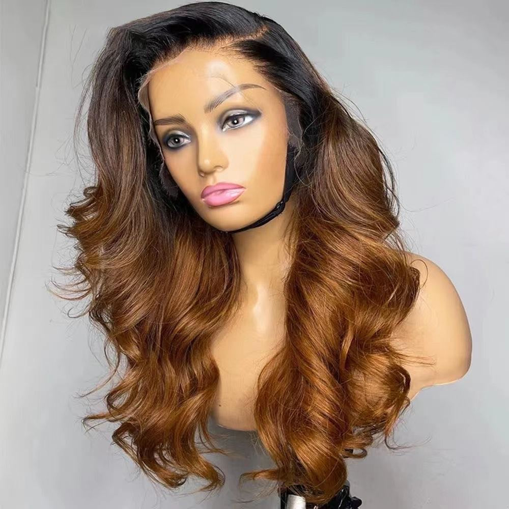 Preplucked Soft Ombre Brown Body Wave 5x5 Silk Hair Wig HD Lace European Hair Glueless Wig