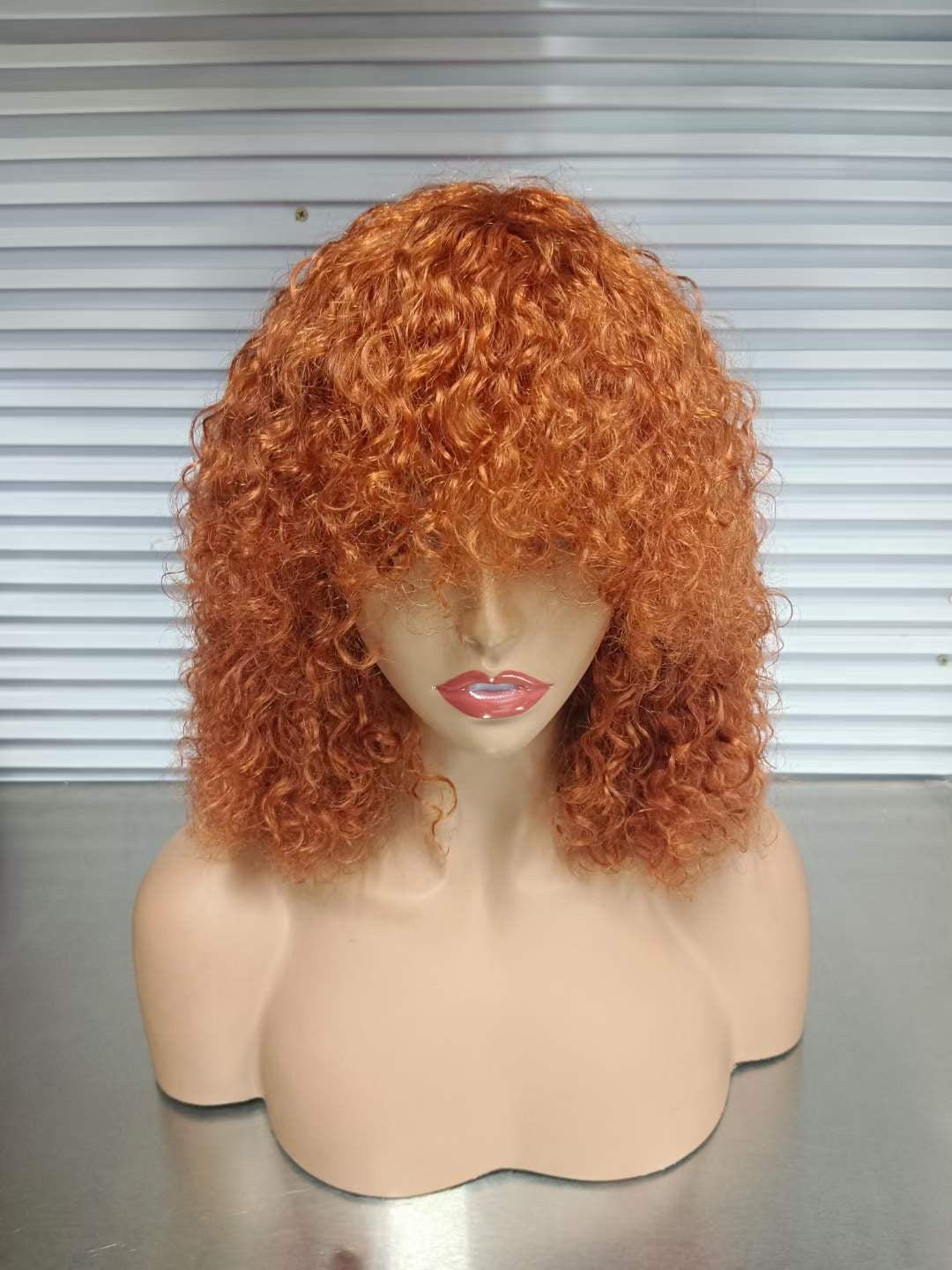 12A Brazilian Piano 4/27 Color Curly Bob Fringe Bangs Wig