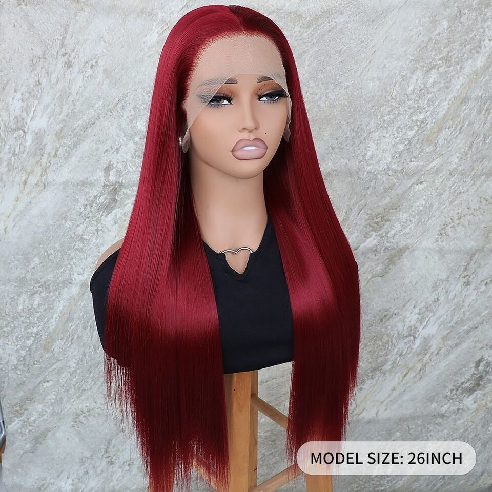 Preplucked burgundy hair color cosplay front HD  lacewig