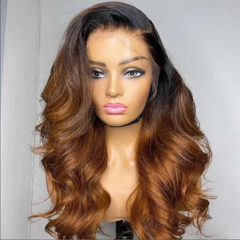 Preplucked Soft Ombre Brown Body Wave 5x5 Silk Hair Wig HD Lace European Hair Glueless Wig