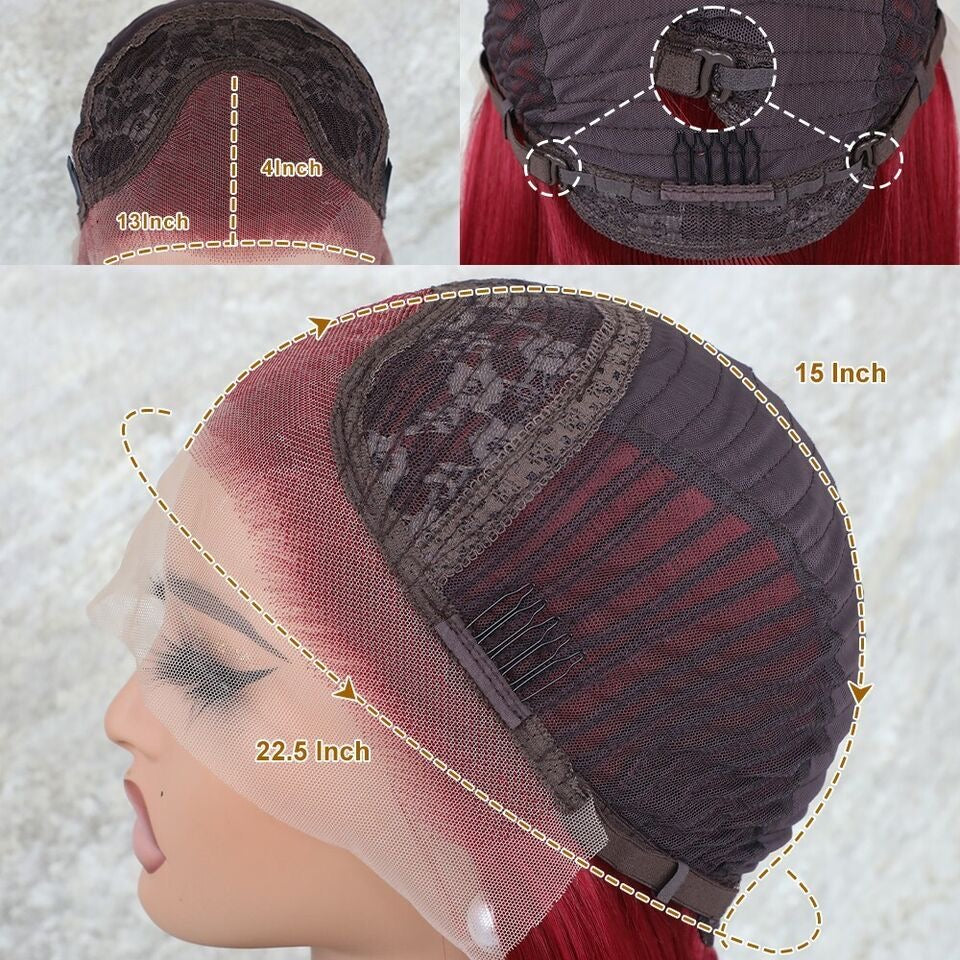 Preplucked burgundy hair color cosplay front HD  lacewig