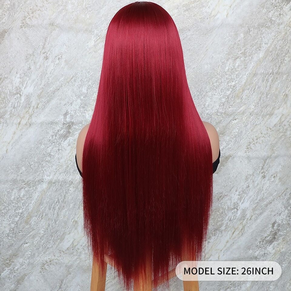 Preplucked burgundy hair color cosplay front HD  lacewig