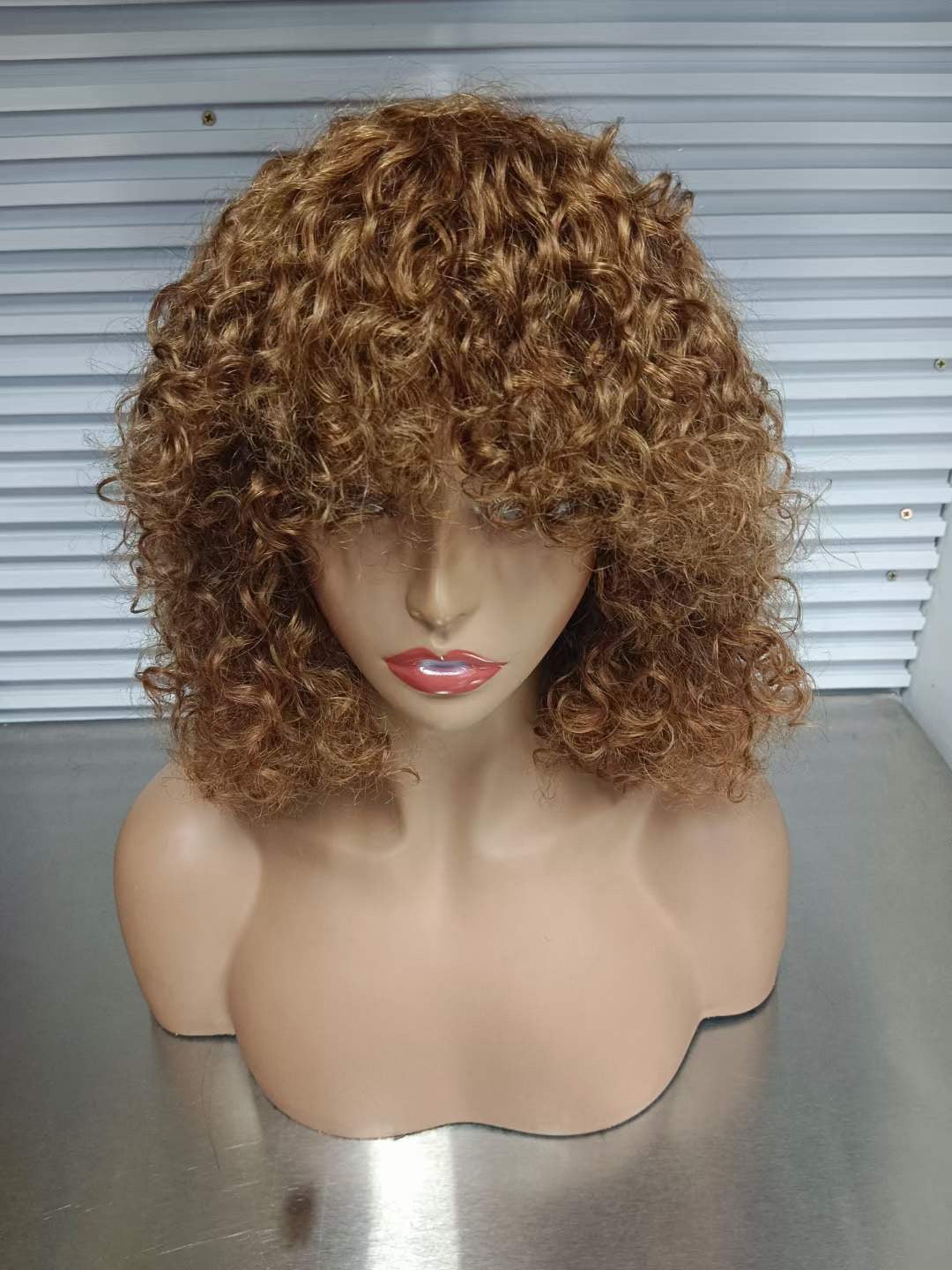12A Brazilian Piano 4/27 Color Curly Bob Fringe Bangs Wig