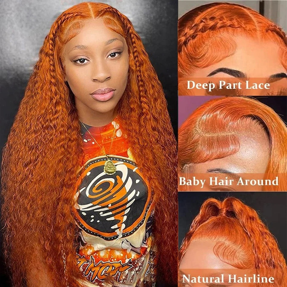 13x4 Ginger kinky curl human hair wig, 100% human hair