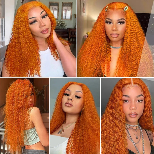 13x4 Ginger kinky curl human hair wig, 100% human hair