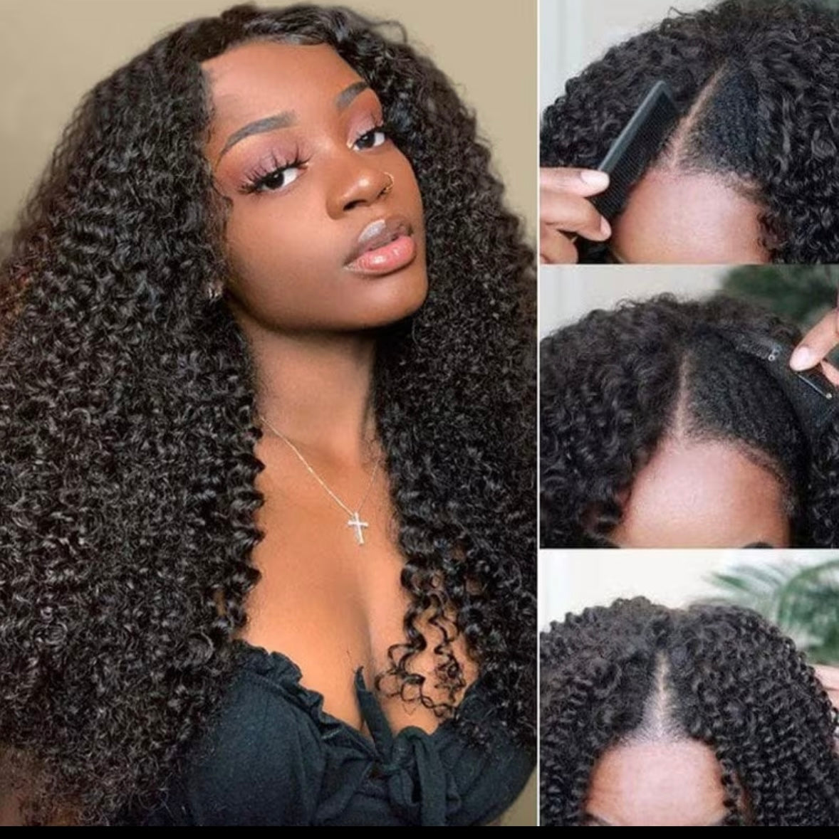 V and U part kinky curl,100% human hair