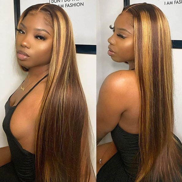 12A Highlight 4/27 Wigs With 13*4 Lace Front Brazilian Hair