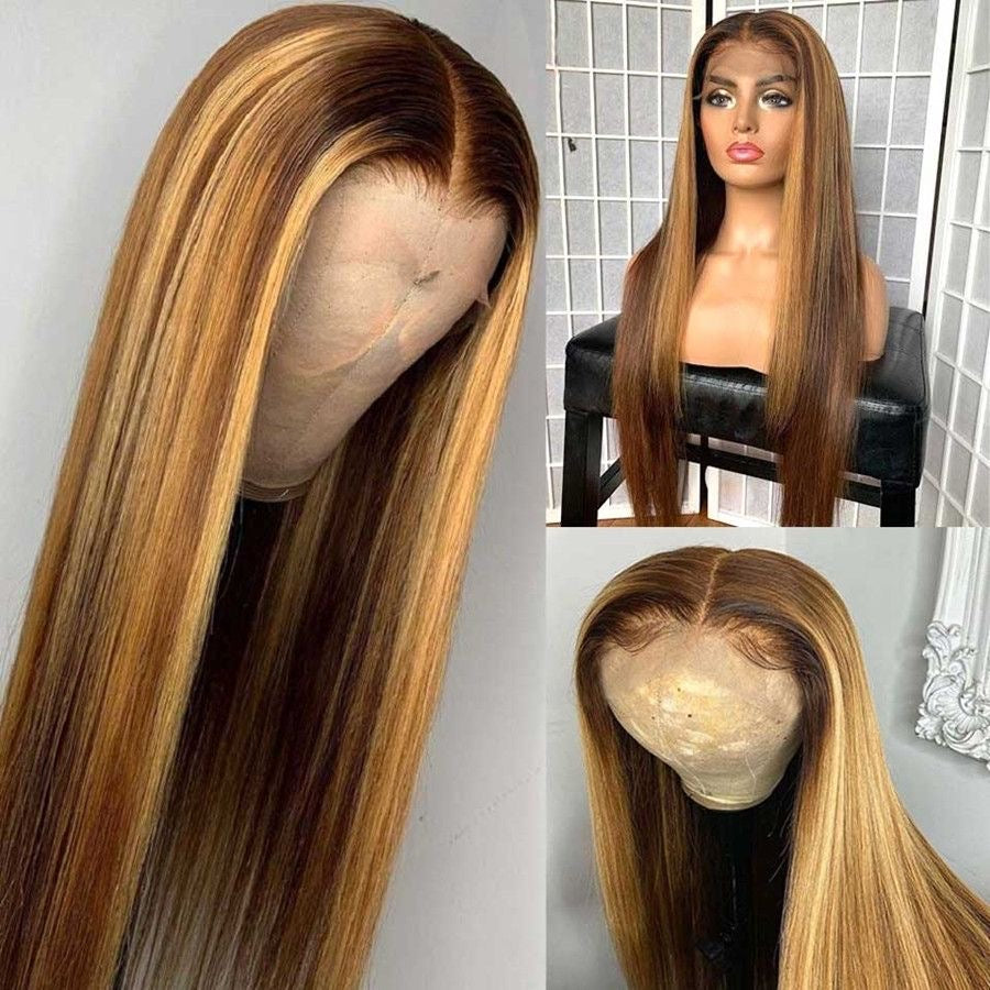12A Highlight 4/27 Wigs With 13*4 Lace Front Brazilian Hair