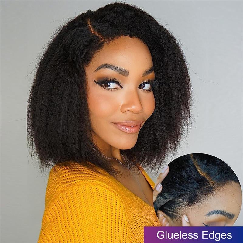 Afro Glueless edges Kinky Straight,Side Part Lace Wig