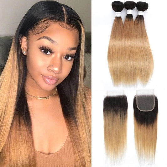 10A Straight Remy Human Hair set Bundles Remy Hair 1b/27