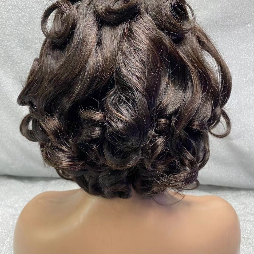 Human hair double drawn bang wig