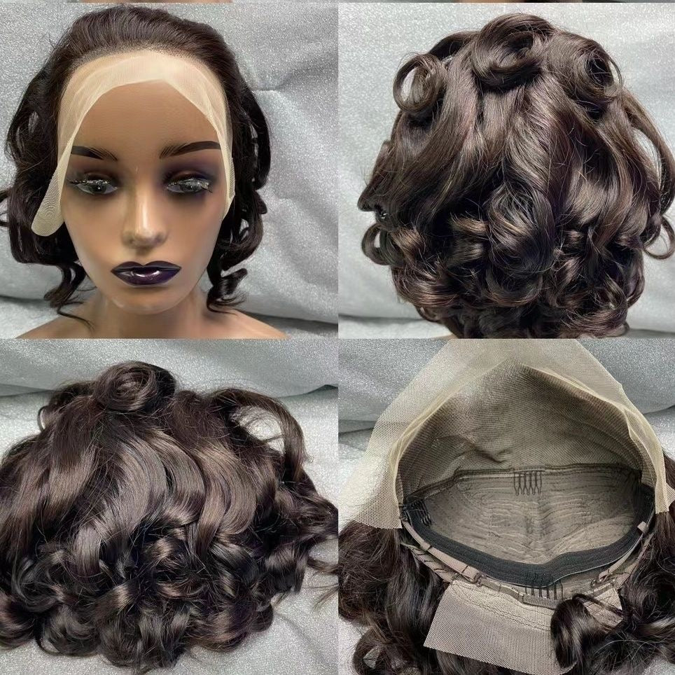 Human hair double drawn bang wig