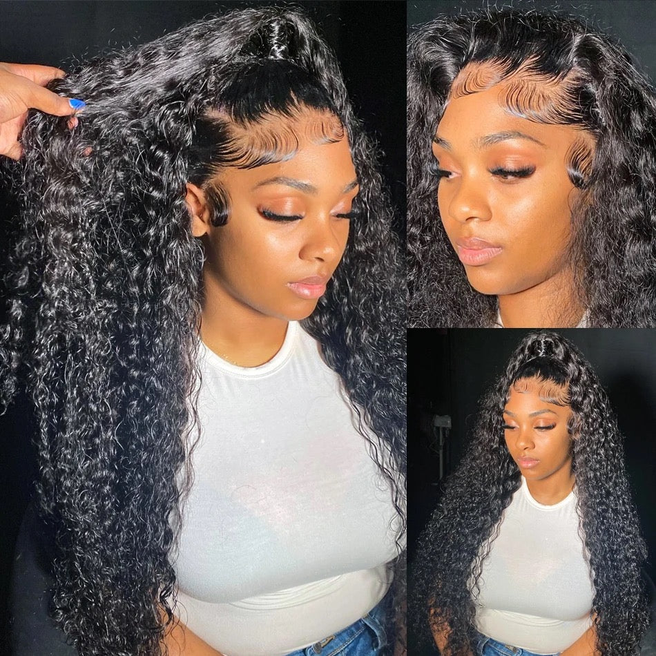 13x4 Lace Front Human Hair Wigs Brazilian Deep Wave Frontal Wig 360 Lace Frontal Curly Human Hair Wigs Preplucked Wig For Women