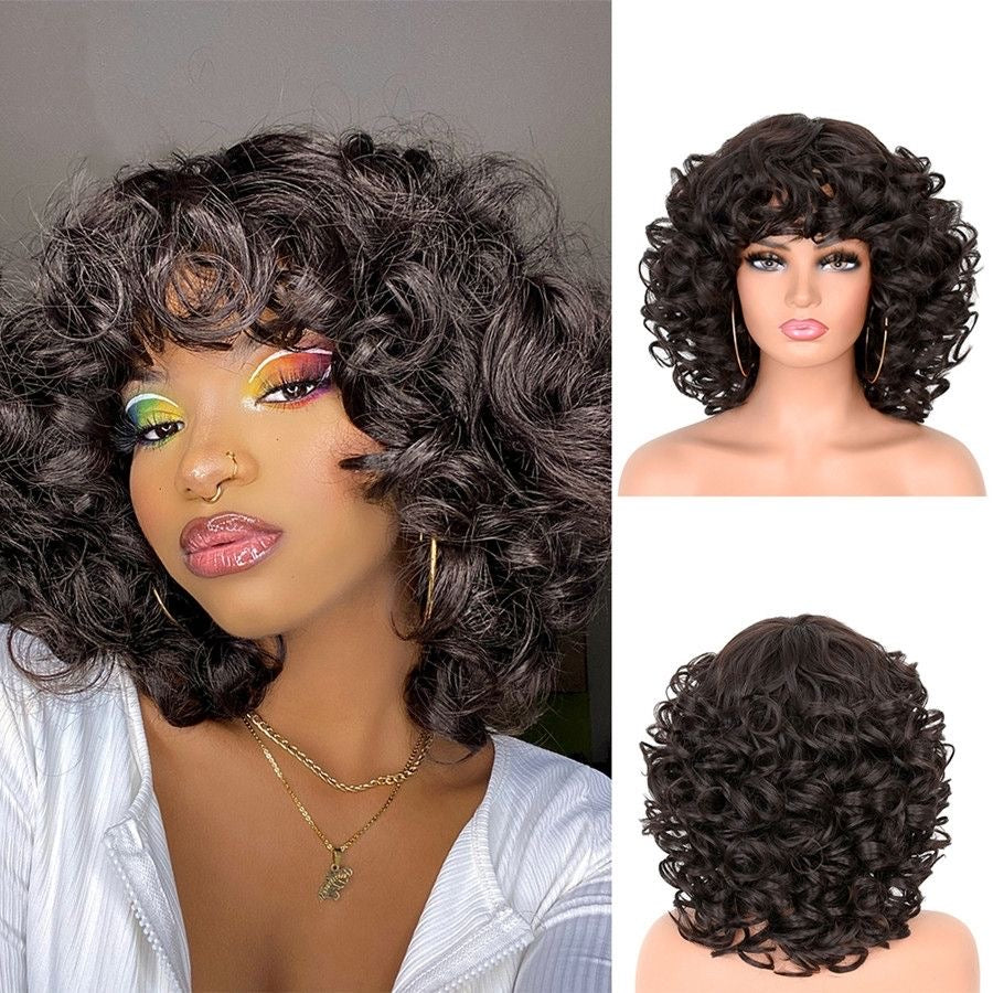 Loose Wave Curly Bob Wigs With Bangs Brazilian Virgin Hair
