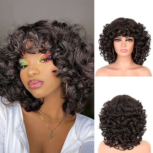 Loose Wave Curly Bob Wigs With Bangs Brazilian Virgin Hair