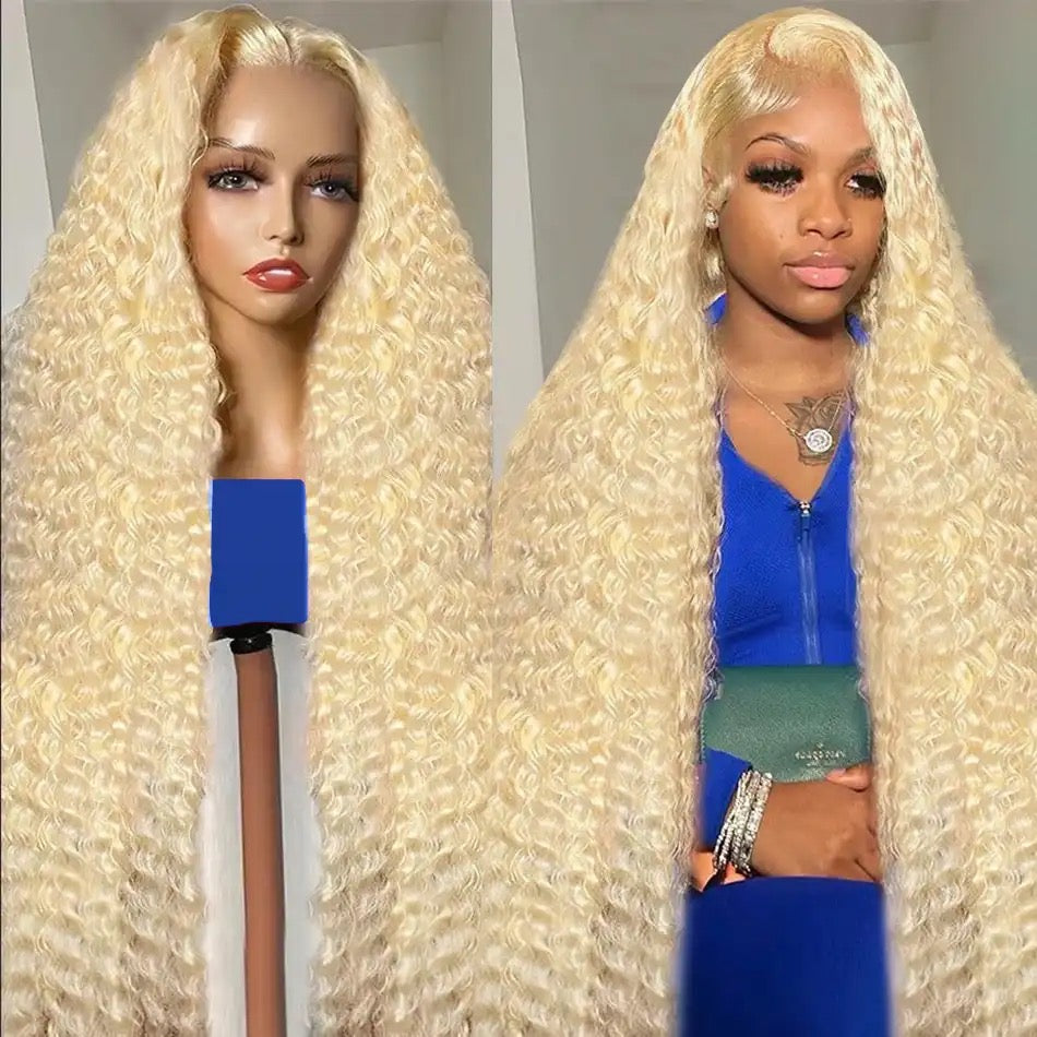 13x4 lace front wig blonde color water wave ,100% human hair.
