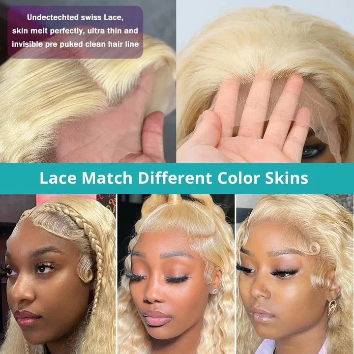 13x4 lace front wig blonde color water wave ,100% human hair.