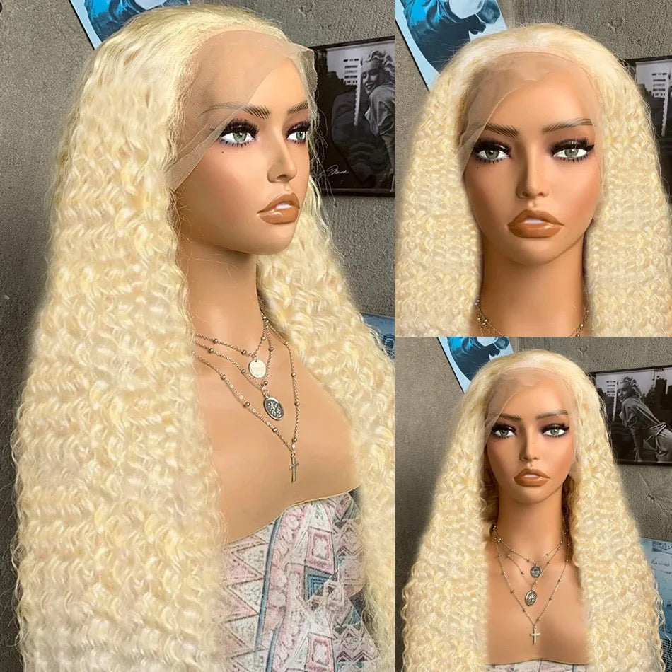 13x4 lace front wig blonde color water wave ,100% human hair.