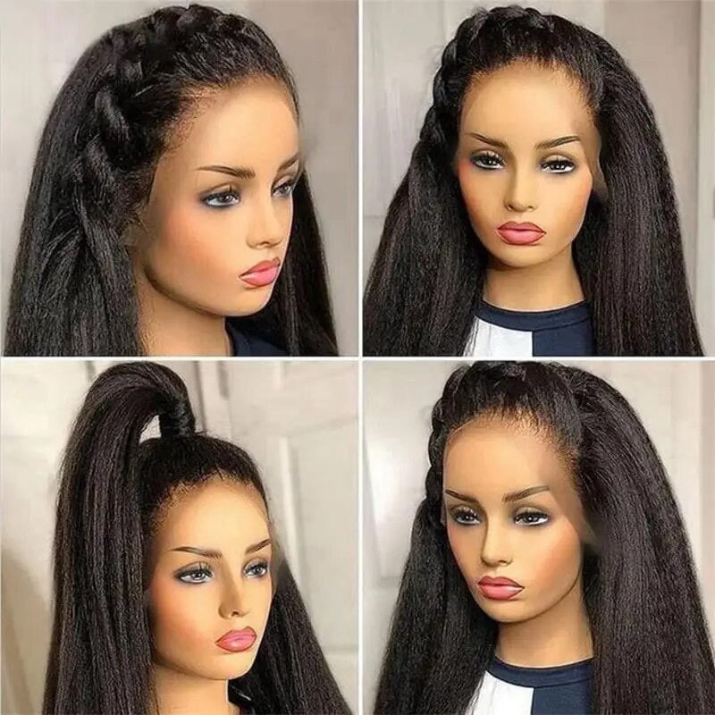 Lace Front Wigs 360 Kinky Straight Lace Frontal Wigs Glueless Pre Plucked With Baby Hair Bleached Knots For Women Human Hair