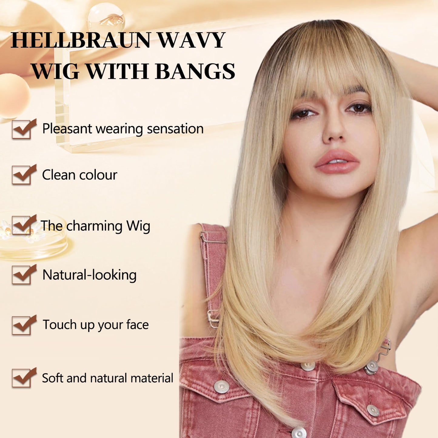 Synthetic women's wigs long straight hair with bangs