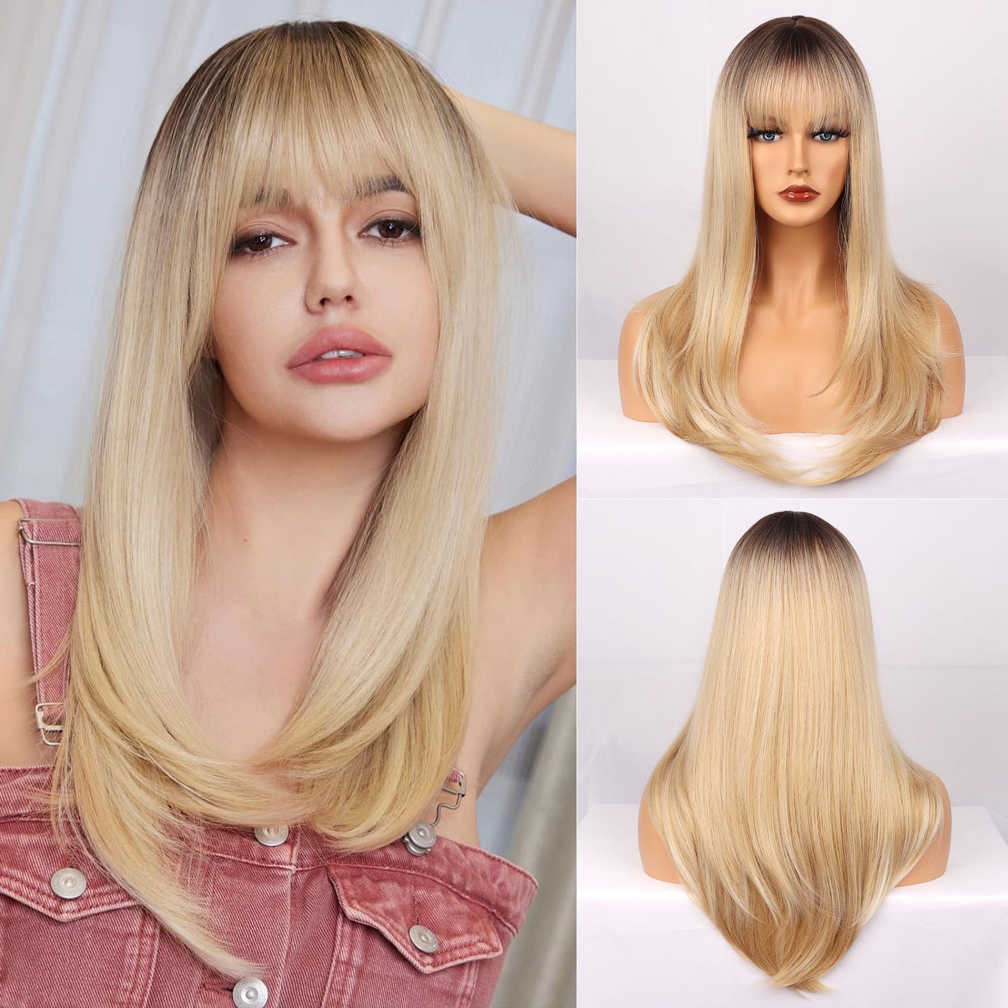 Synthetic women's wigs long straight hair with bangs
