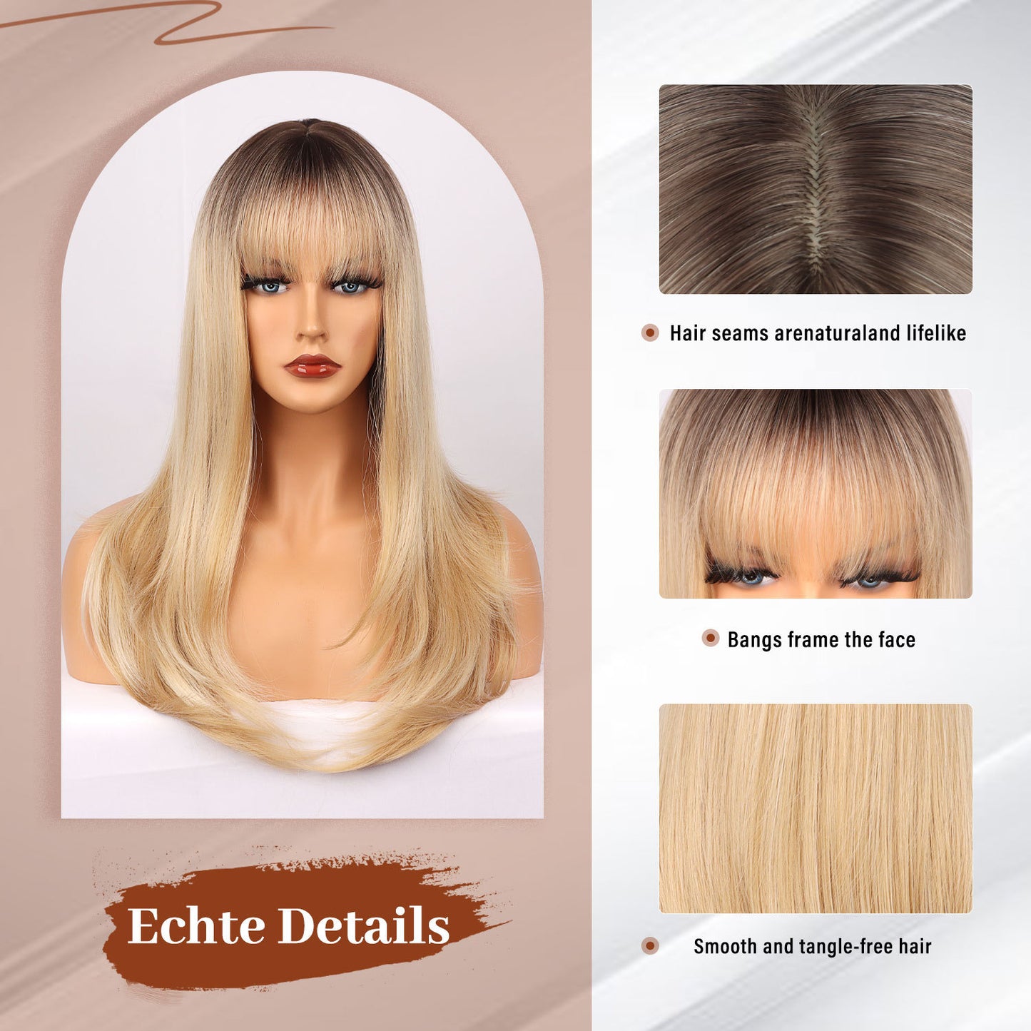 Synthetic women's wigs long straight hair with bangs