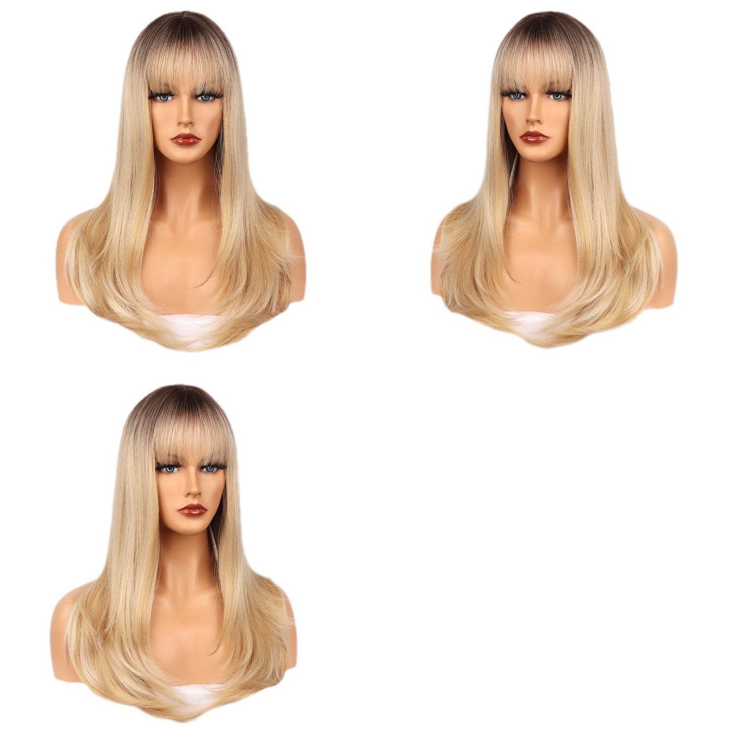 Synthetic women's wigs long straight hair with bangs