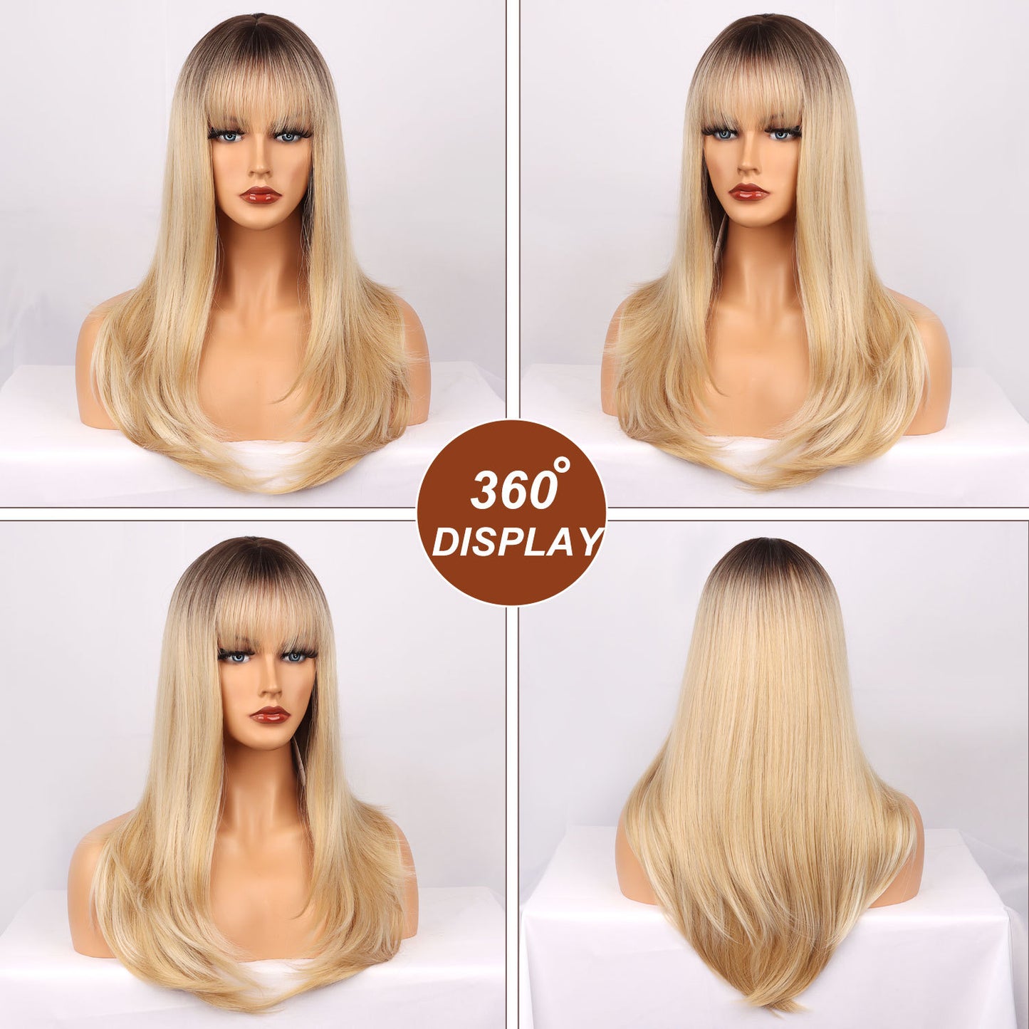 Synthetic women's wigs long straight hair with bangs