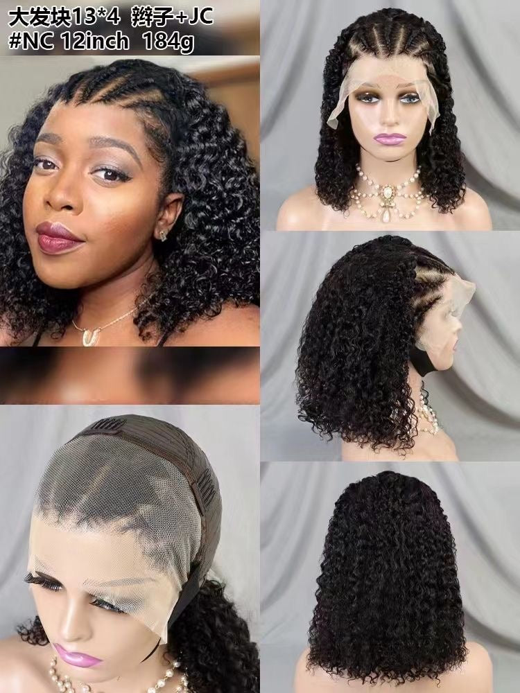 Human hair Braided Bob Wigs Curly 13*4 Lace Front remy hair wig