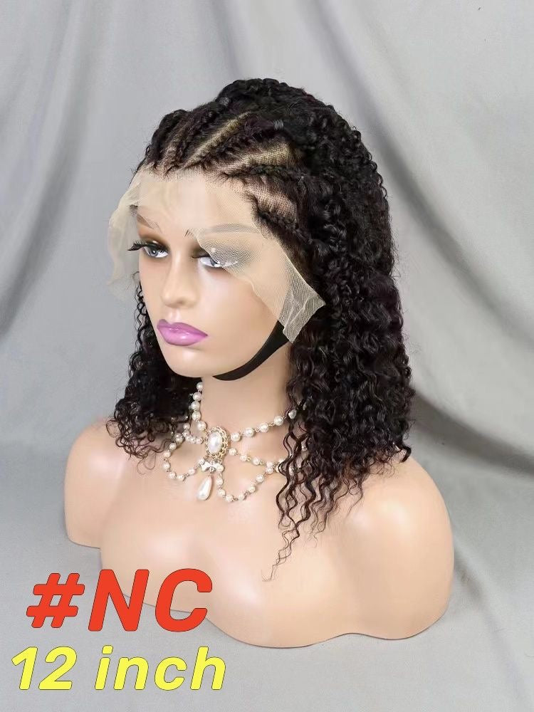 Human hair Braided Bob Wigs Curly 13*4 Lace Front remy hair wig