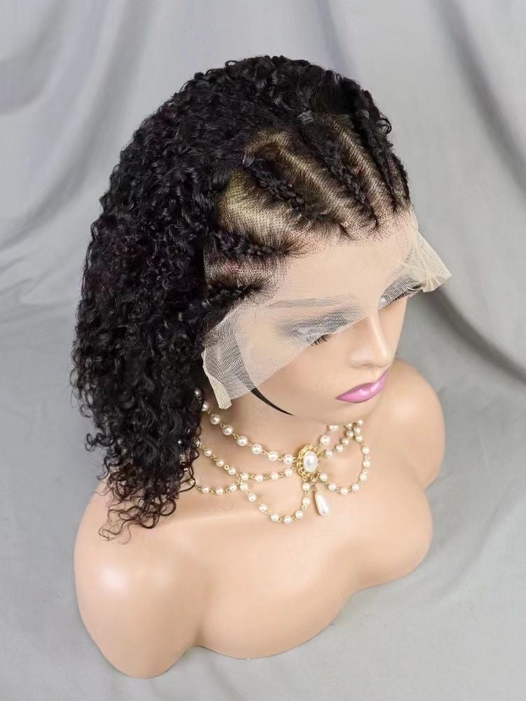 Human hair Braided Bob Wigs Curly 13*4 Lace Front remy hair wig