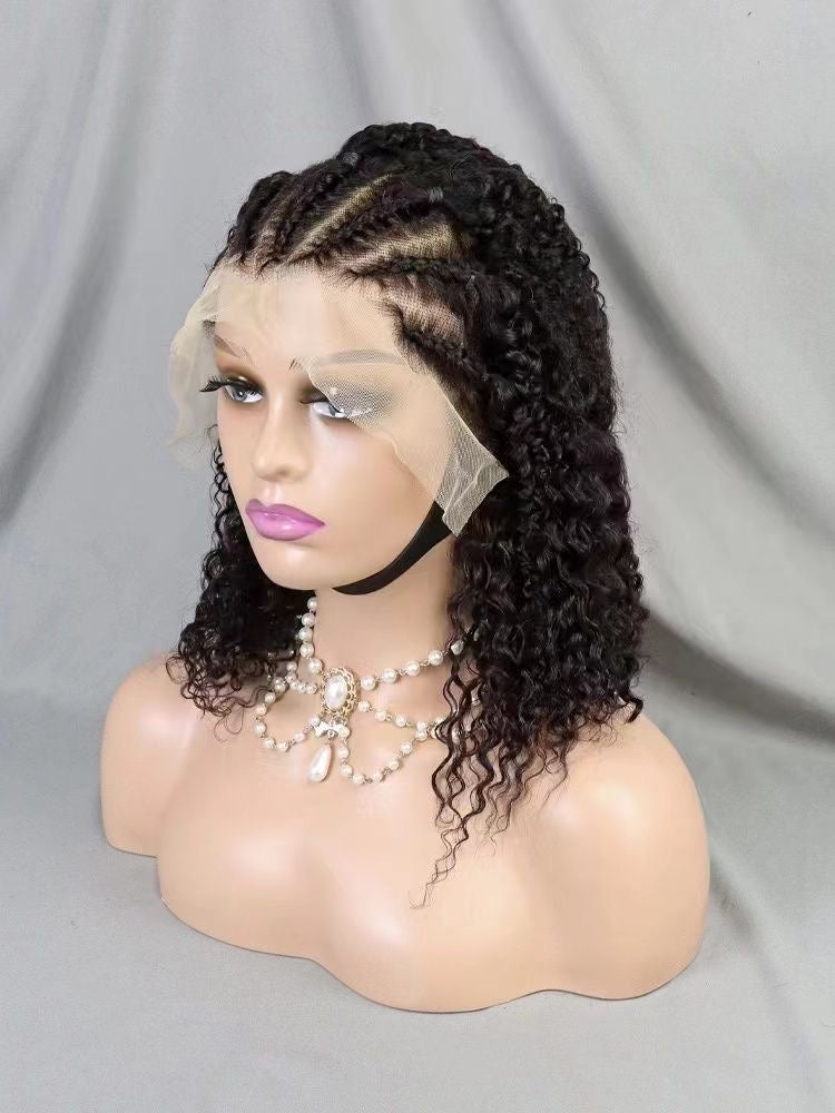 Human hair Braided Bob Wigs Curly 13*4 Lace Front remy hair wig
