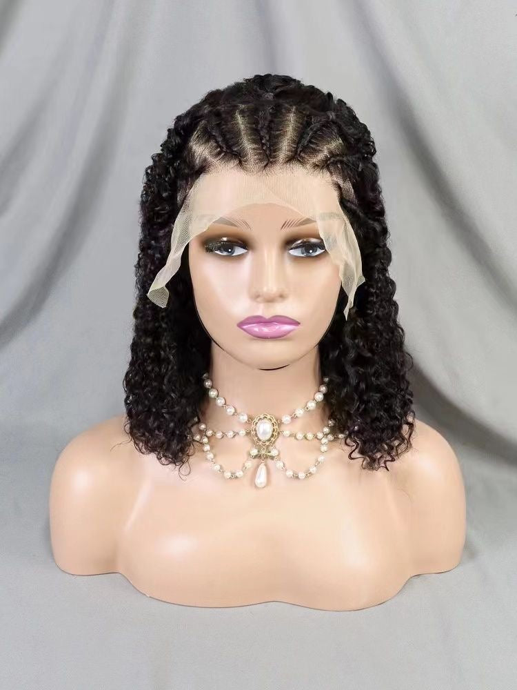 Human hair Braided Bob Wigs Curly 13*4 Lace Front remy hair wig