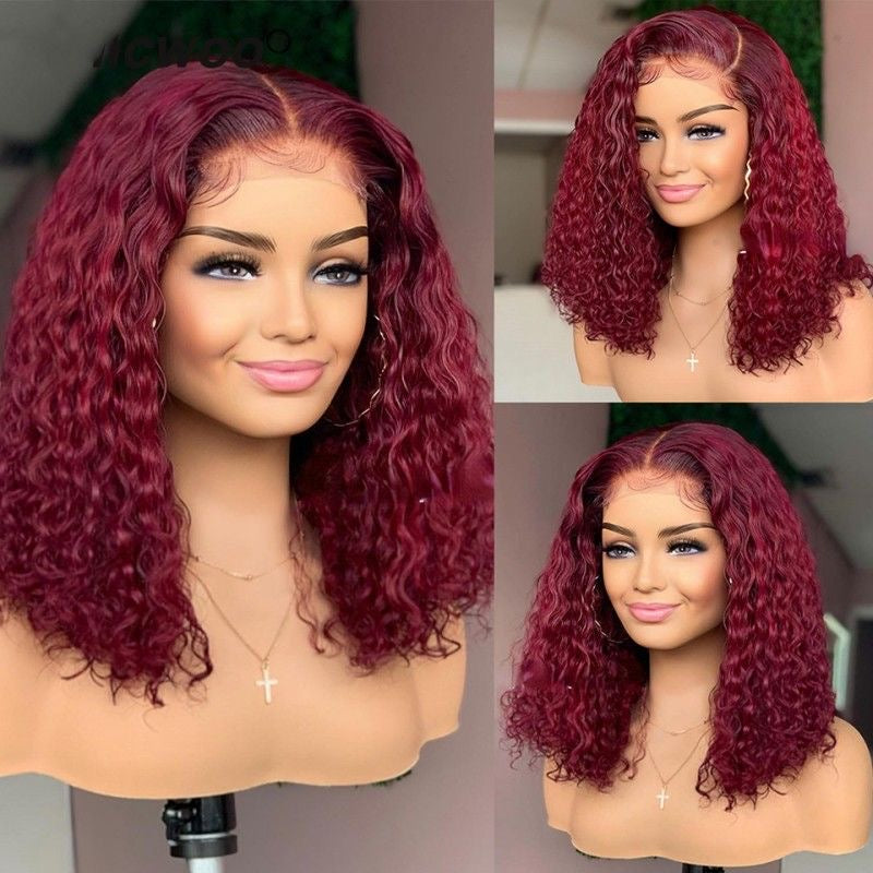 12A Burgundy 99j Deep Wave Bob 13*4 Frontal Ear To Ear Wig