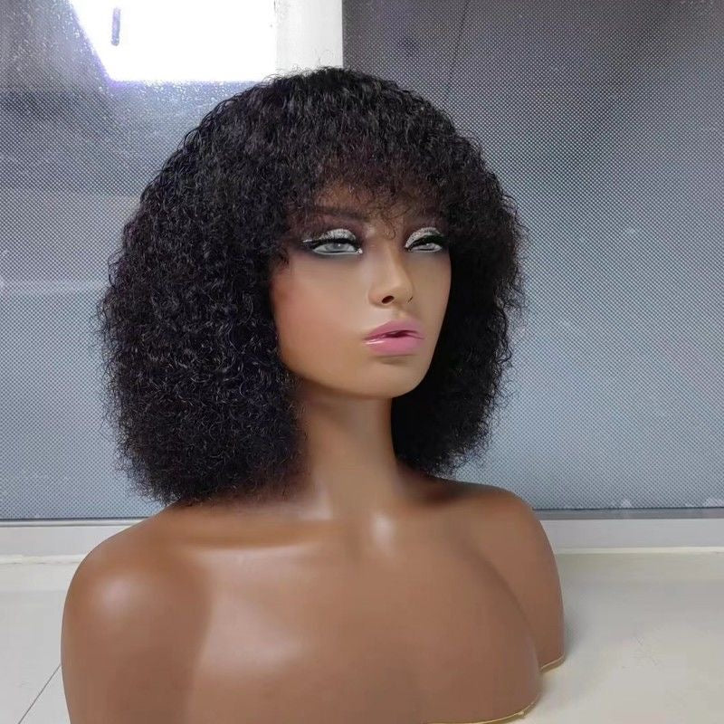 Brazilian fringe Bangs Curly Bob 250% density Human Hair