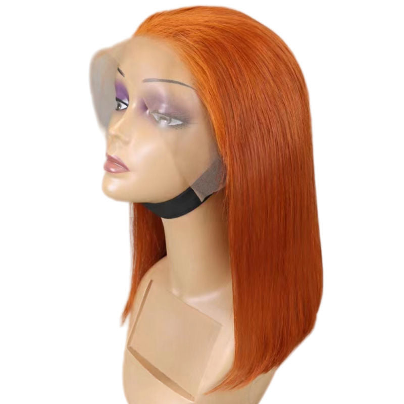 12A Human Hair 350# Orange Bob 13*4 Frontal Wig 200%density