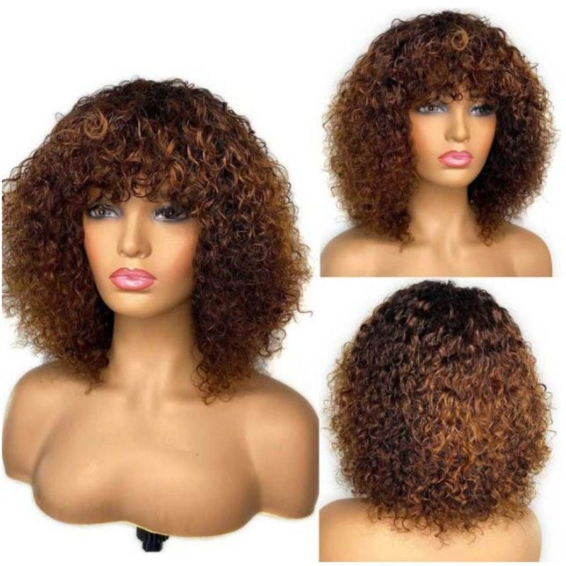 Brazilian fringe Bangs Curly Bob 250% density Human Hair