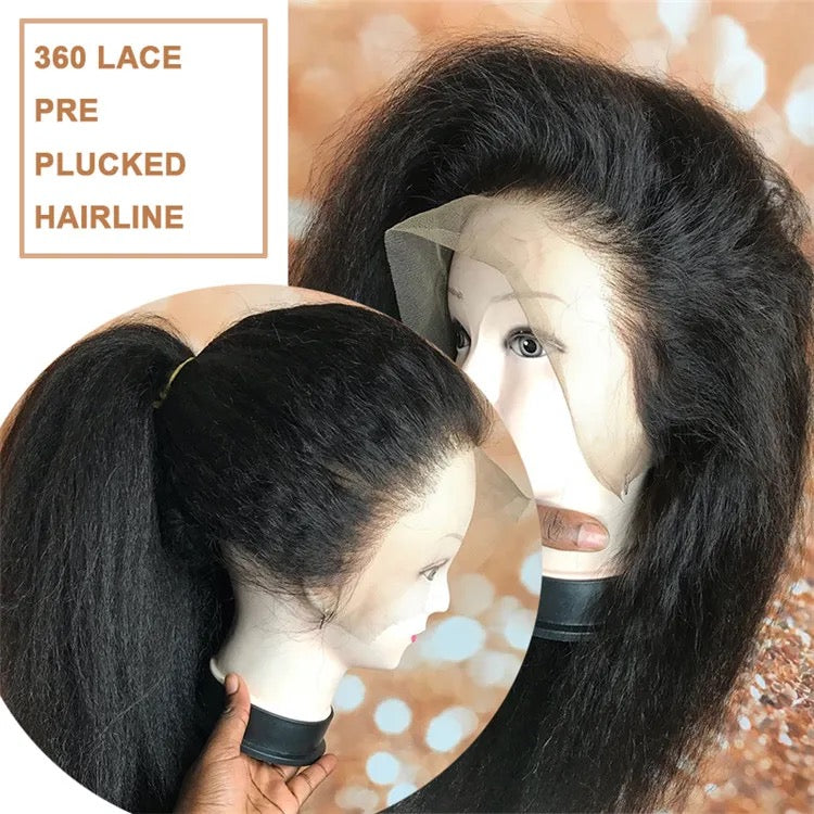 Peruvian Yaki Human Hair Kinky Straight 13*4 Lace Frontal Wigs