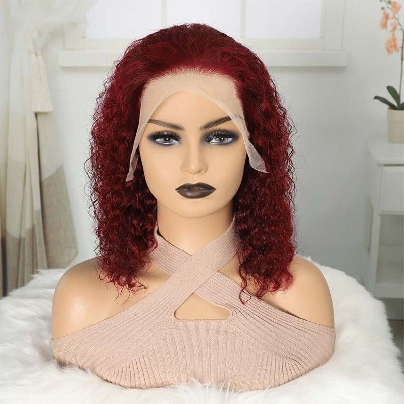 12A Burgundy 99j Deep Wave Bob 13*4 Frontal Ear To Ear Wig