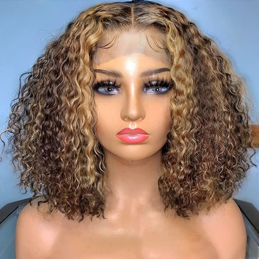 12A Highlight Water wave curly Bob With 13*4 frontal lace